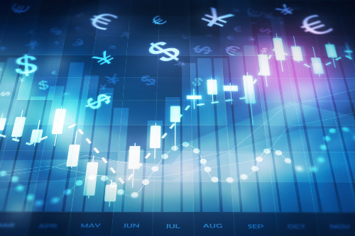 Graphic featuring currency symbols and financial charts