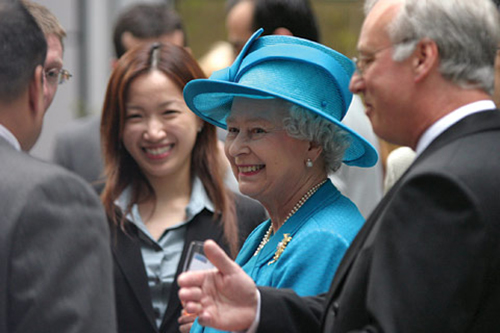 The Queen, Elizabeth 2nd with Professor David Rhind, Pro Vice Chancellor, City, University of London
