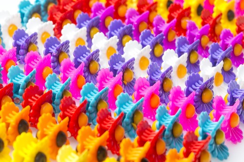 Rows of brightly coloured hair clips