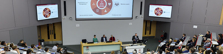 Wide shot of the CHIR launch event at the Oliver Thompson lecture theatre