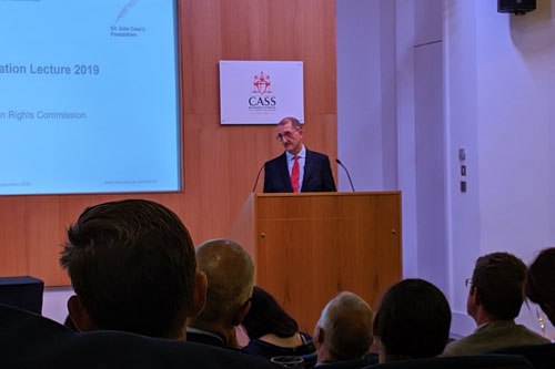 David Isaac CBE delivers a speech at Cass Business School in Setember 2019.