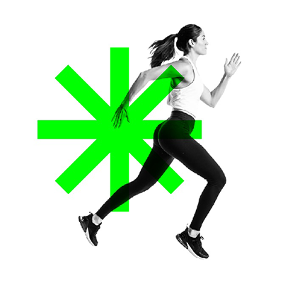 Woman running with green asterisk