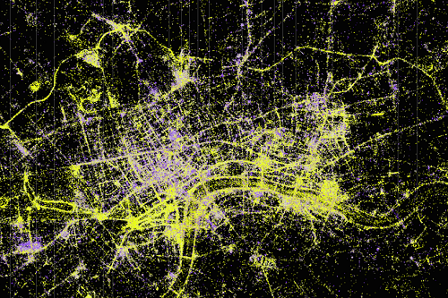 Visualisation of a map of London created from photo luminescence data around the capital