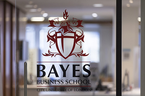 Glass door with Bayes logo