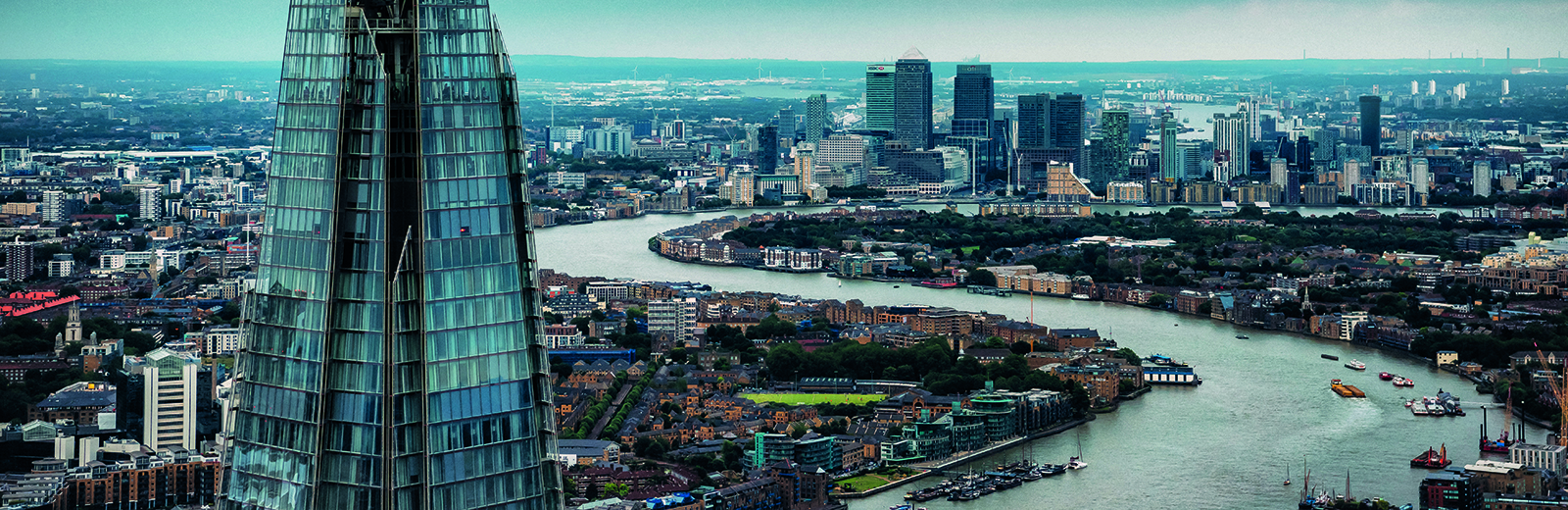 Arial view of the Shard and River Thames in London