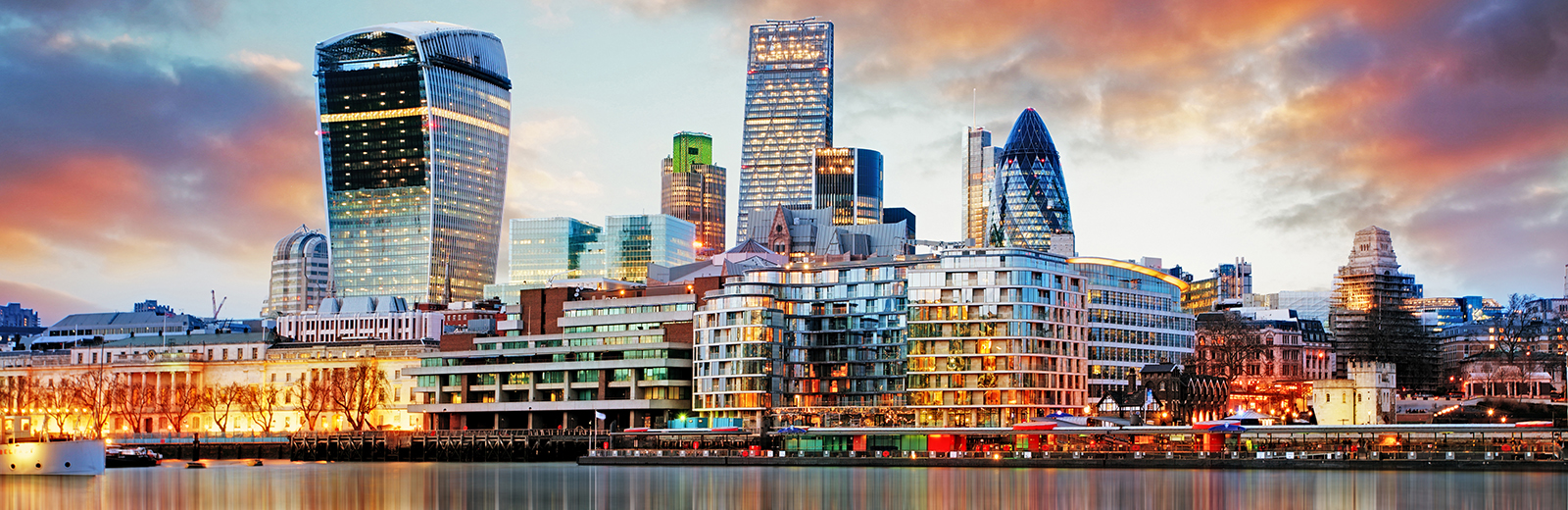 London building skyline by water