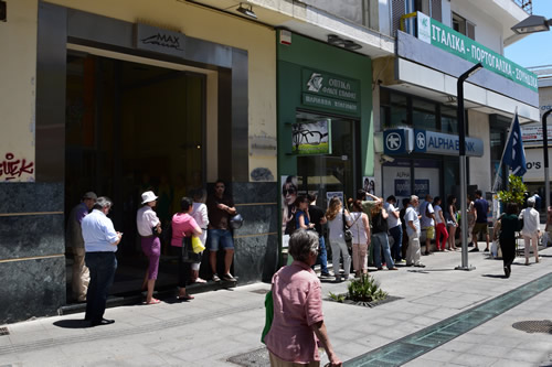 Queue at a Greek bank