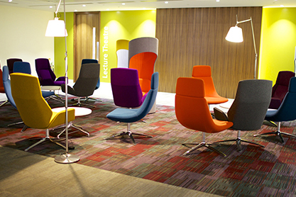 Lounge area with bright colour scheme at 200 Aldersgate Street 