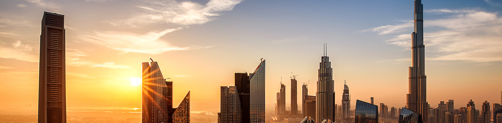Dubai skyline bathed in sunlight