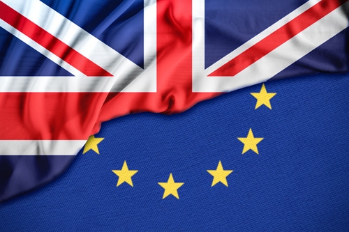 UK flag on top of EU flag. post brexit eu ebook
