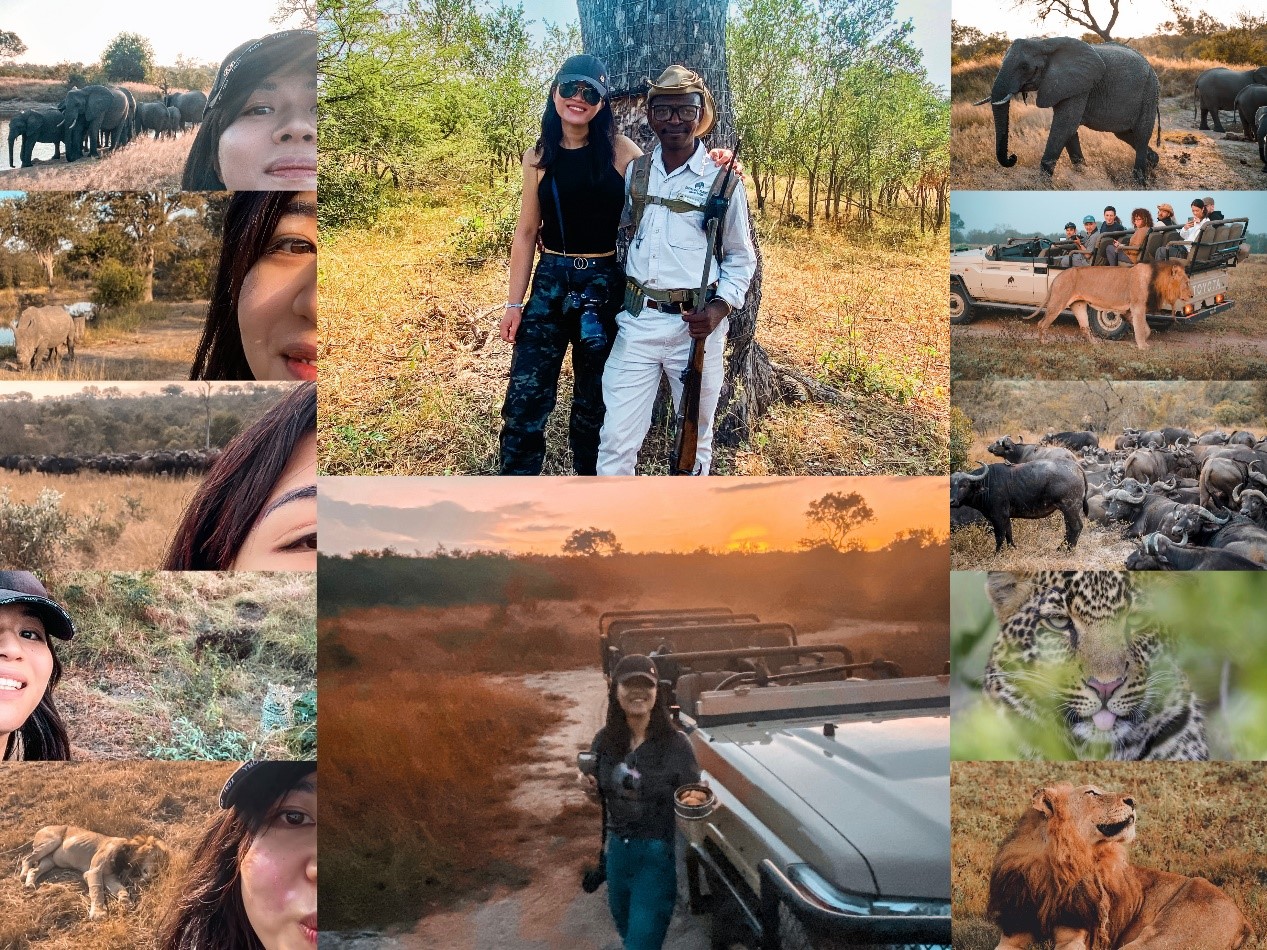 Photo compilation of Maxine among wildlife in the African bush